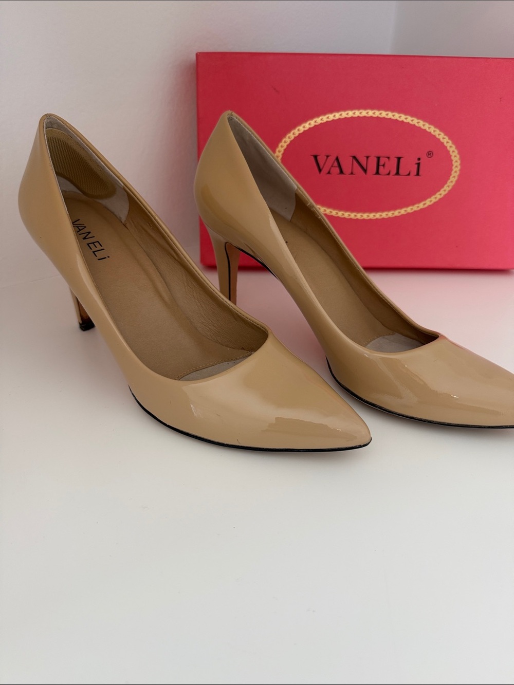 Vaneli Nude Patent Pointed-Toe Pumps